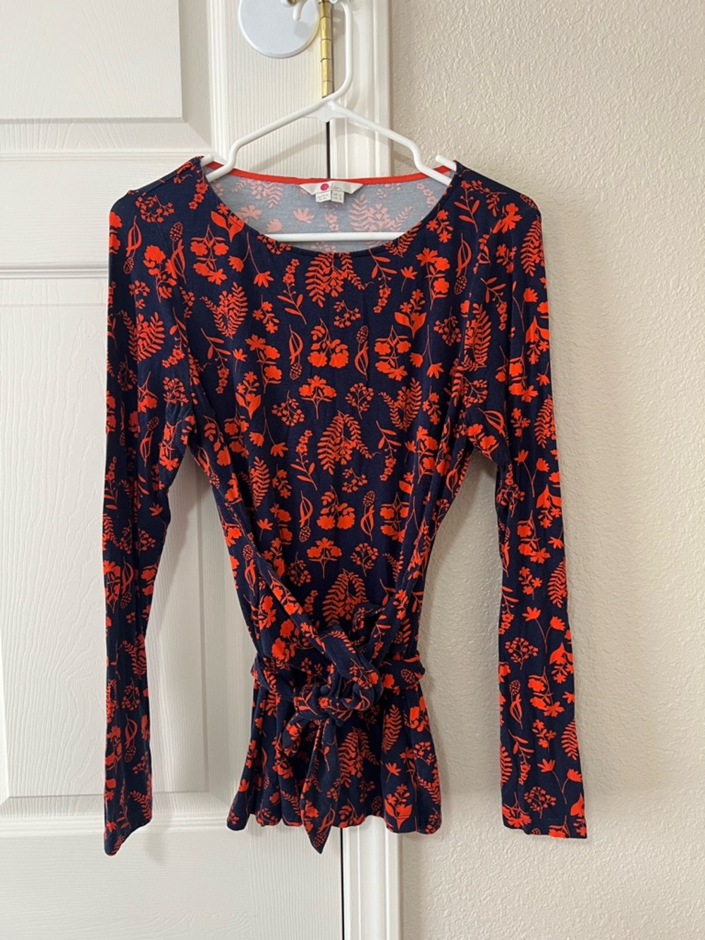 Boden Floral Tie Waist Top Long Sleeve Blouse US 8